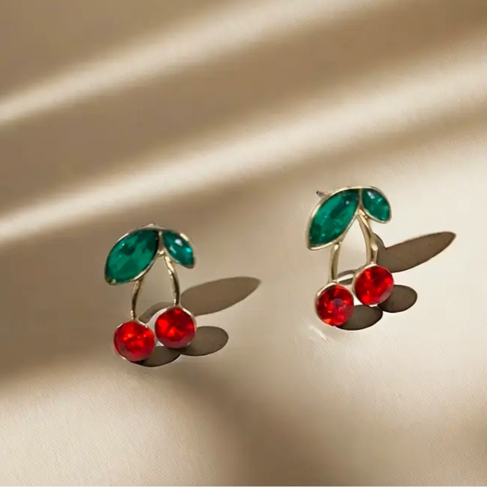 Cherry Stud Chic Rhinestone Accents Stud Fruit Earrings